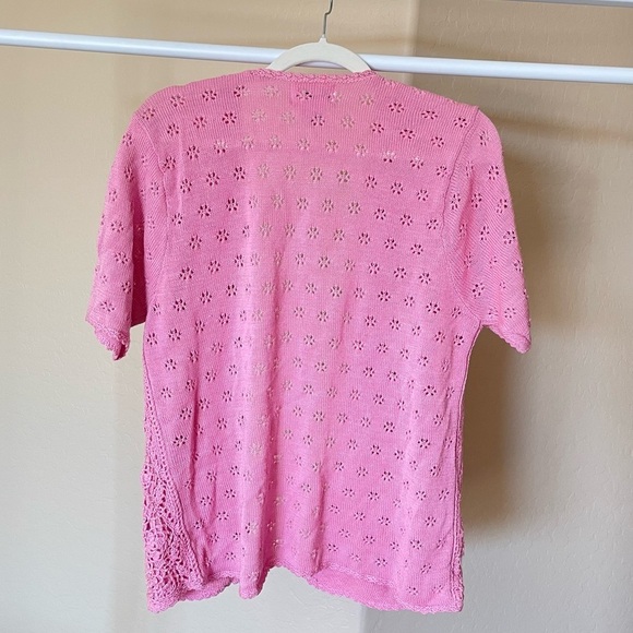 Vintage Pink Jacquline Smith Crochet Short Sleeve Cardigan - Picture 6 of 8